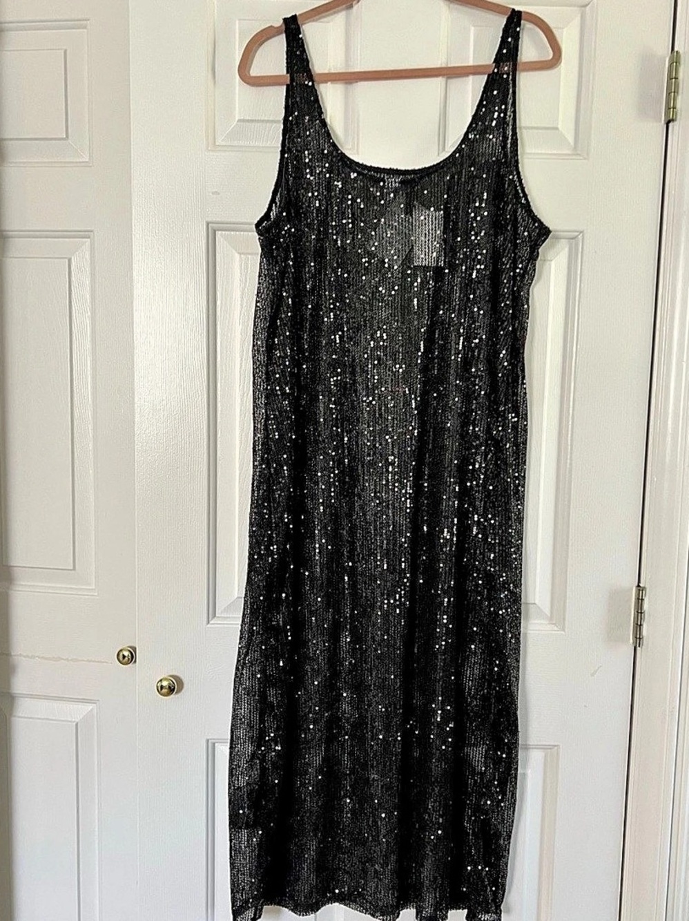 H&M Black Sequin Mesh Midi/Maxi Dress Size XXL NWT